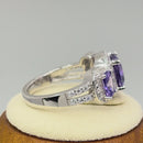 Sterling Silver Amethyst Three Stone Halo CZ Ring