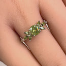 Sterling Silver Flower Leaves Peridot CZ Ring
