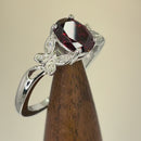 Sterling Silver Double Butterfly Dark Garnet Center Stone CZ Ring