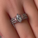 Sterling Silver Two-tone Rose Gold Plated Clear Marquise CZ Set Ring