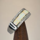 Sterling Silver Long Bar White Lab Opal CZ Ring