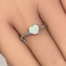 Sterling Silver White Lab Opal Heart Beaded Twist Ring