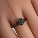 Sterling Silver Black Rhodium Plated Charmed Oval Rainbow CZ Ring