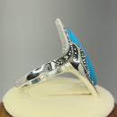Sterling Silver Simulated Turquoise Marquise Marcasite Ring