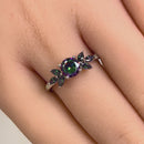 Sterling Silver Flower Leaves Rainbow CZ Ring