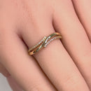 Solid 14K Yellow Gold Elegant Overlapping Diamond Wave Ring