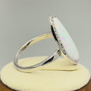 Sterling Silver Tri-Oval White Lab Opal CZ Ring