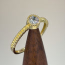 Solid 14K Yellow Gold Beaded Round CZ Ring
