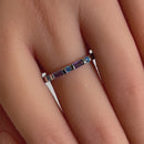 Sterling Silver Aqua Blue & Amethyst Eternity CZ Ring