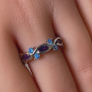 Sterling Silver Eternity Marquise Round Dark Violet & Blue Topaz CZ Ring