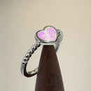 Sterling Silver Pink Lab Opal Heart Beaded Ring