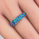 Sterling Silver Blue Lab Opal Stripes Band Ring