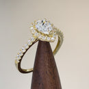 Solid 14K Yellow Gold Pear Cut Halo CZ Engagement Ring