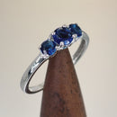 Solid 14K White Gold Triple Round Blue Sapphire CZ Ring