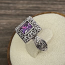 Sterling Silver Ornate Square Cut Amethyst CZ Ring