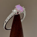 Sterling Silver Enchanted Oval Pink Lab Opal CZ Ring