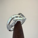 Sterling Silver White Lab Opal Greek Untwine Infinity Ring