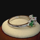 Sterling Silver Flower Leaves Emerald Clear CZ Ring
