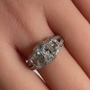Sterling Silver 3 Stone Halo CZ Engagement Ring