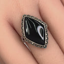 Sterling Silver Black Onyx Diamond Shape Marcasite Ring