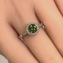 Sterling Silver Elegant Round Halo Peridot CZ Ring