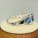Sterling Silver Lab Opal Round Tanzanite CZ Ring