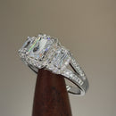 Sterling Silver 3 Stone Halo CZ Engagement Ring