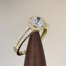 Solid 14K Yellow Gold Round Cut Halo CZ Engagement Ring