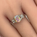 Sterling Silver Double Butterfly Iridescent Rainbow Center Stone CZ Ring