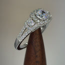 Sterling Silver Luxurious Filigree Halo Trio Round Cut Clear CZ Engagement Ring