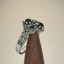 Sterling Silver Black Onyx Double Flower Marcasite Ring