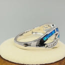 Sterling Silver Blue Lab Opal Greek Untwine Infinity Ring