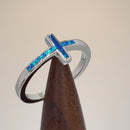 Sterling Silver Blue Lab Opal Cross Ring