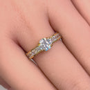 Solid 14K Yellow Gold Round & Princess Cut CZ Engagement Ring