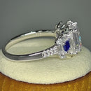 Sterling Silver Classic Princess Emerald & Round Cut Clear & Blue Spinel CZ Ring