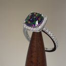 Sterling Silver Cushion Cut Rainbow CZ Ring