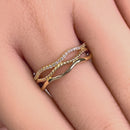 Solid 14K Gold 3 in 1 CZ Stackable Wave Ring