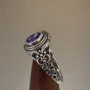 Sterling Silver Austere Oval Purple CZ Ring