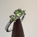 Sterling Silver Flower Leaves Peridot CZ Ring