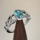Sterling Silver Oval Aqua Blue CZ Celtic Ring
