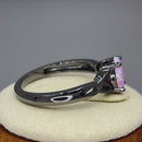 Sterling Silver Black Rhodium Plated Center Stone Charmed Pink Lab Opal Ring