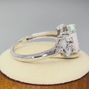 Sterling Silver Elegant Squoval White Lab Opal with Clear CZ Ring