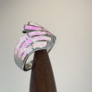 Sterling Silver Crooked Pink Lab Opal Ring