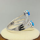 Sterling Silver 3 Row Blue Lab-Opal Ring