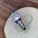 Sterling Silver Clear Emerald Cut Blue CZ Ring
