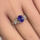 Sterling Silver Double Butterfly Amethyst Center Stone CZ Ring