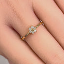 Solid 14K Yellow Gold Dainty Flower Diamond Ring