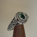 Sterling Silver Austere Oval Cut Green CZ Ring
