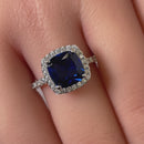Sterling Silver Cushion Cut Blue Spinel CZ Ring