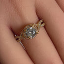 Solid 14K Yellow Gold Twist Round Halo Engagement Clear CZ Ring